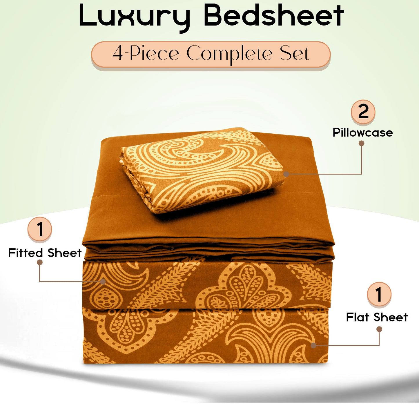 Lux Decor 4/6 Pieces Paisley Bed Sheet, Breathable Hotel Style Sheets, 100% polyester Sheets Deep Pockets, Easy-Fit, Soft & Wrinkle Free Cooling Bed Sheets, 6 Pc includes 4 pillowcases and 4 Pc (Twin & Twin xl) includes 2 pillowcases