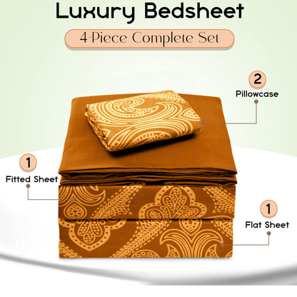 Lux Decor 4/6 Pieces Paisley Bed Sheet, Breathable Hotel Style Sheets, 100% polyester Sheets Deep Pockets, Easy-Fit, Soft & Wrinkle Free Cooling Bed Sheets, 6 Pc includes 4 pillowcases and 4 Pc (Twin & Twin xl) includes 2 pillowcases
