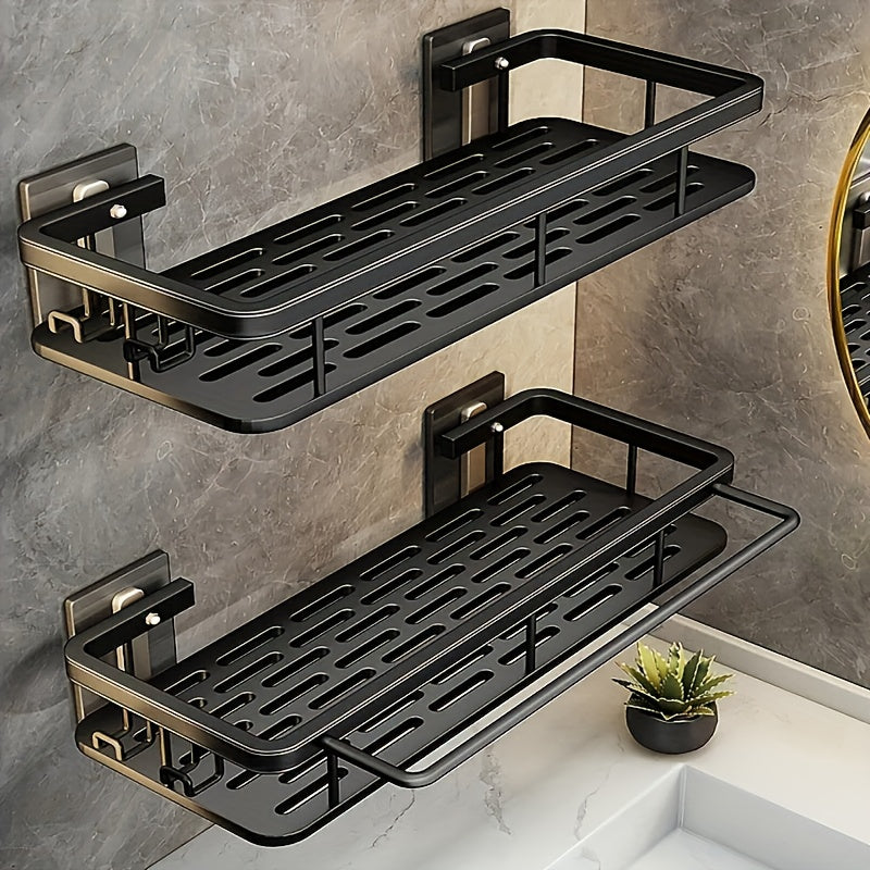 Shower Caddy Wall Mounted Stainless Steel 2-Pack - Rust-Resistant 2-Tier Bathroom Shelf Organizer, Corner Storage Rack for Shower Bathtub Accessories, Space-Saving Bathroom Caddy - Black & Silver