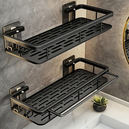 Shower Caddy Wall Mounted Stainless Steel 2-Pack - Rust-Resistant 2-Tier Bathroom Shelf Organizer, Corner Storage Rack for Shower Bathtub Accessories, Space-Saving Bathroom Caddy - Black & Silver