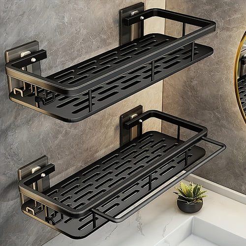 Shower Caddy Wall Mounted Stainless Steel 2-Pack - Rust-Resistant 2-Tier Bathroom Shelf Organizer, Corner Storage Rack for Shower Bathtub Accessories, Space-Saving Bathroom Caddy - Black & Silver