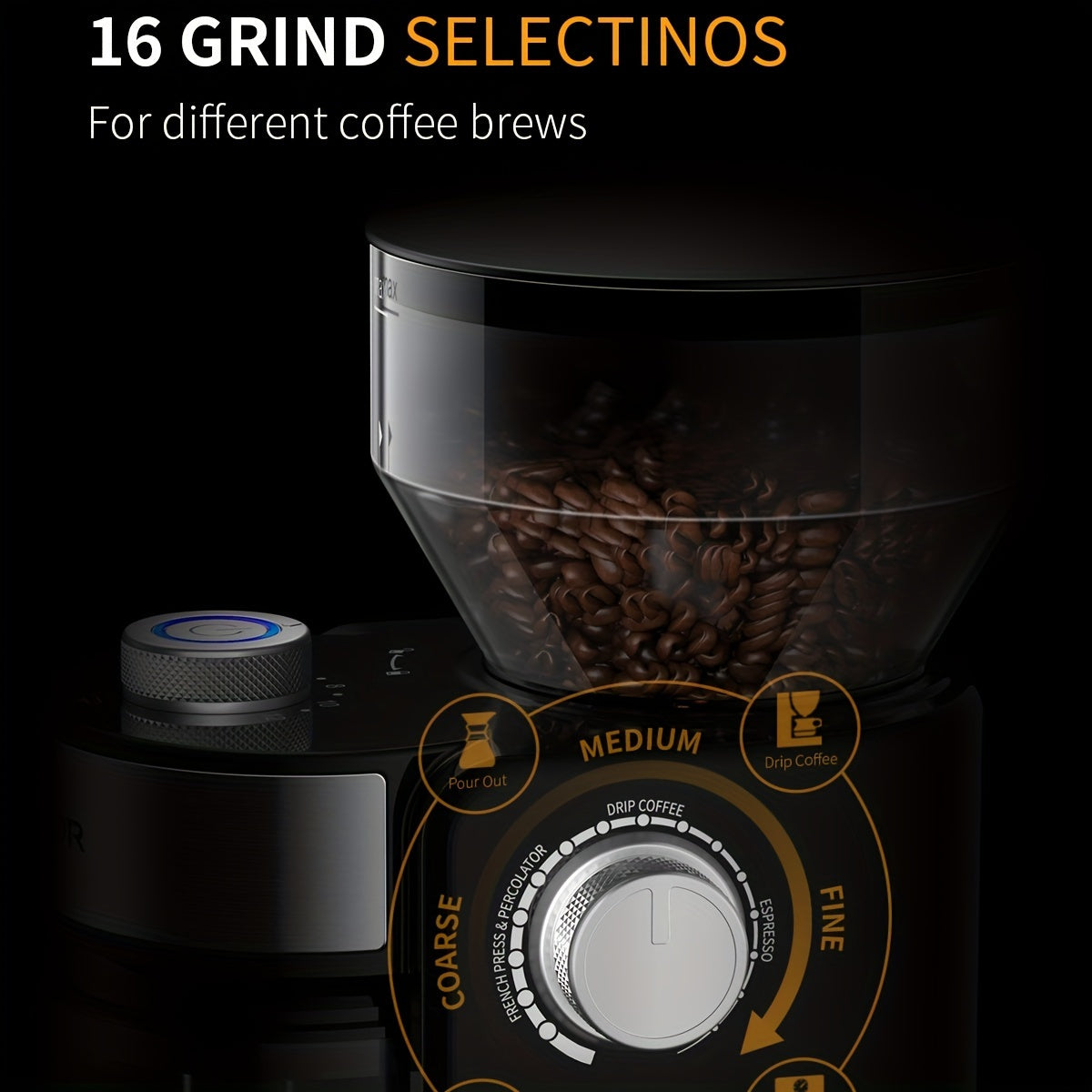 Burr Coffee Grinder Electric 16 Grind Settings Adjustable Burrs for 2-14 Cups Espresso Drip Pour Over French Press Home Barista Coffee Bean Grinder