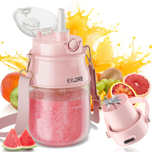Personal Blender USB-C Rechargeable 27oz - 10-Blade Portable Smoothie Blender with Shoulder Strap, 70W Dual Battery, Safety Lock, Dishwasher Safe, for Shakes, Protein Drinks, Gym & Travel, Pink or Gray