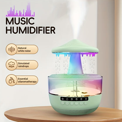 Quiet Home Raindrop Music Humidifier, 7-Color Night Light, Dual Mist Output, Visible Water Level, 26dB Ultra-Quiet, 24H Long-Lasting Operation, Ideal for Living Room/Bedroom/Office, Perfect Birthday & Valentine's Day Gift, Comfortable Humidification