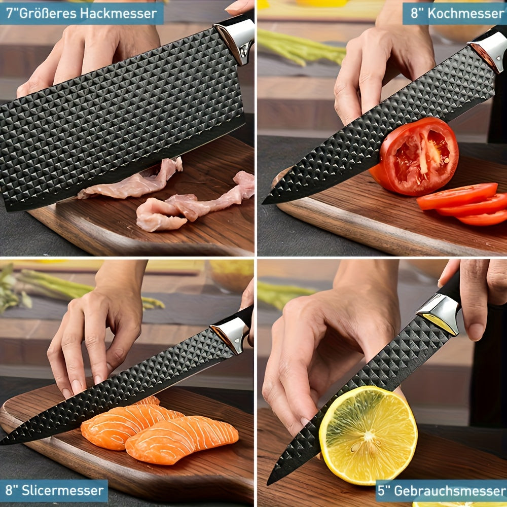 Professional Kitchen Knife Sets, Knife Combinations, Stainless Steel Knife And Scissors Sets, with Wooden Knife Racks, Self-sharpening Chef Knife Sets, Stainless Steel Hammer-textured Knife Sets, Gift Box Knives, Valentine's Day Gifts