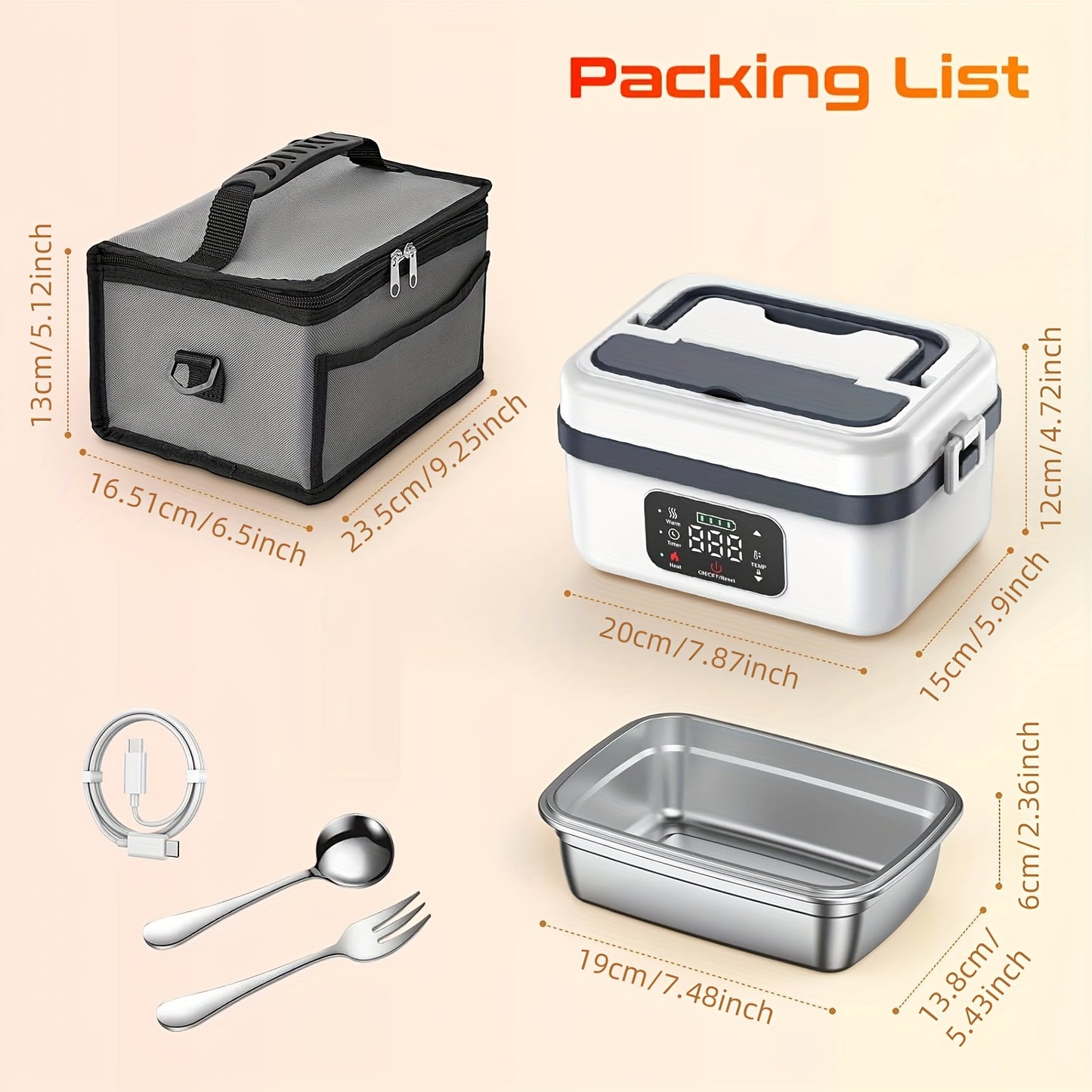 Wireless Insulated Lunch Box - Built-In 8000Mah Battery, 60W Heating Lunch Box 33.81oz Stainless Steel Portable Food Heater, Can Be Used As A Power Bank to Charge Mobile Phones, Suitable for Travel, Cars, Truck Drivers, Office Workers Lunch Box