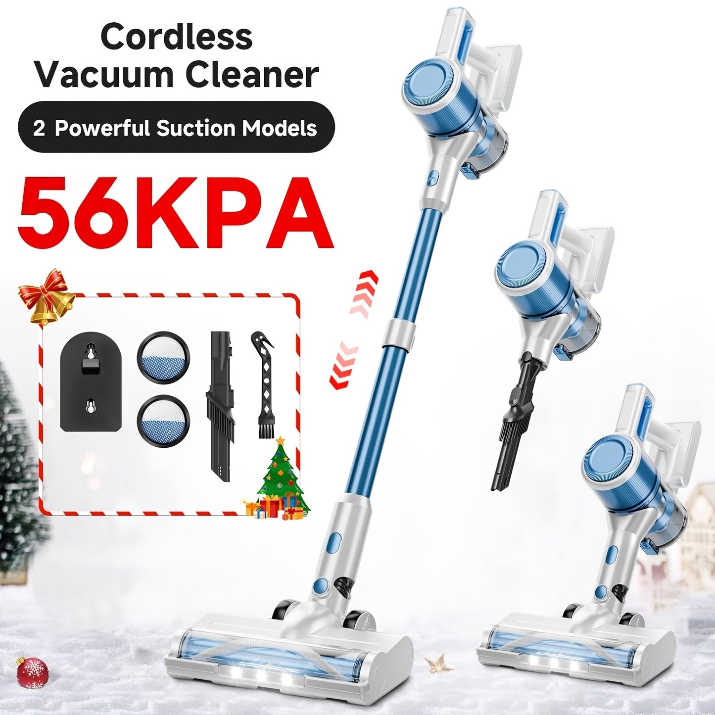 Cordless Vacuum Cleaner for Home - Lightweight, 56-68Kpa Stick Vacuum with Rechargeable Battery, Max 45 Mins Runtime, 8-In-1 Handheld Vacuum for Hard Floors And Carpets Pet Hair