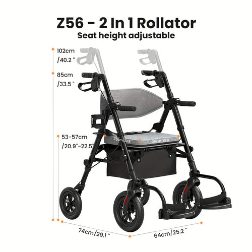 Rollator Walker for Seniors Foldable with 8-Inch Big Wheels, Durable Aluminum All-Terrain Rolling Walker with Ergonomic Backrest & Dual Adjustable Height, Upright Walker Option Available for Elderly