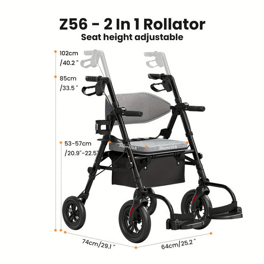 Rollator Walker for Seniors Foldable with 8-Inch Big Wheels, Durable Aluminum All-Terrain Rolling Walker with Ergonomic Backrest & Dual Adjustable Height, Upright Walker Option Available for Elderly