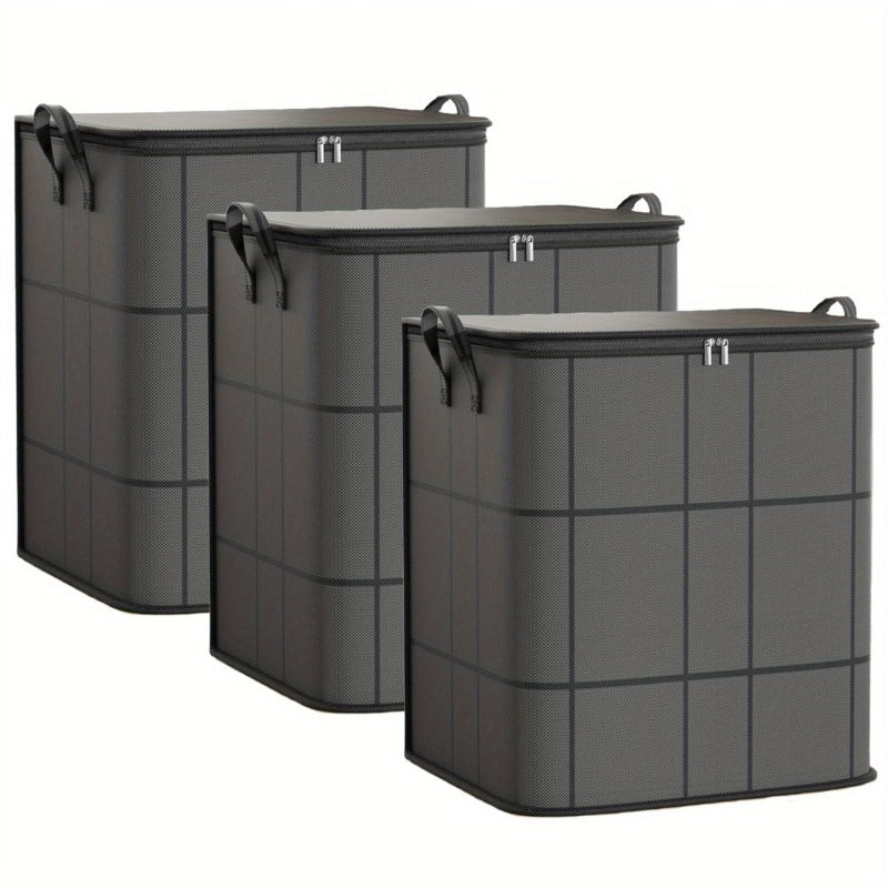 3 Pack Large Clothes Storage Bags, Closet Organizers Storage Containers, Collapsible Storage Bins with Reinforced Handles, Sturdy Zippers, for Clothing, Blanket, Comforters, Under-Bed Storage