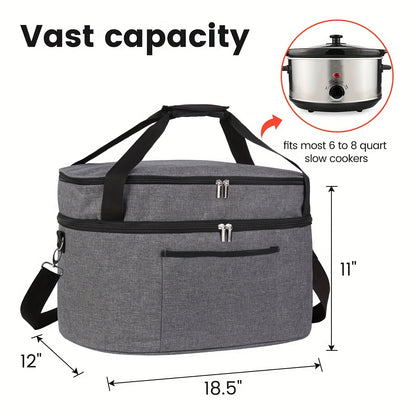 2 Layer Slow Cooker Bag for 6-8 Quart, Travel Reunionc Outdoor, Easy to Transport Insulation Water Proof Easy Cleaning to Carry, Family Gathering Potluck, Gift for Women - Black And Grey