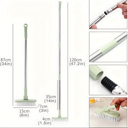 120cm/47.2inch long handled frosted brush with rotating brush head, floor brush, washing brush, adjustable rod, small shower tile grouting brush, cleaning brush suitable for bathroom, bathtub, kitchen, balcony wall, deck, green