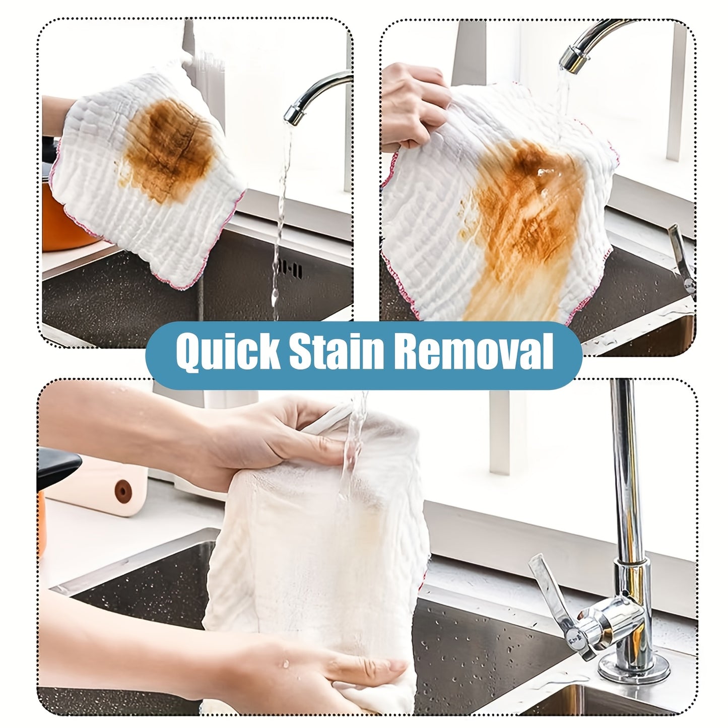 8pcs Ultra-Soft Dish Cloths, Super Absorbent Reusable Cleaning Towels, White Cotton Gauze for Home Kitchen And Dining Room