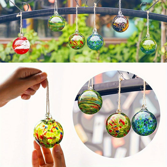Hand Blown Glass Christmas Ornaments Set of 6 - Multicolor Hanging Ball Decorations for Christmas Tree Home Window Garden Patio - Witch Gazing Balls Gift for Mom Wife Women Friends