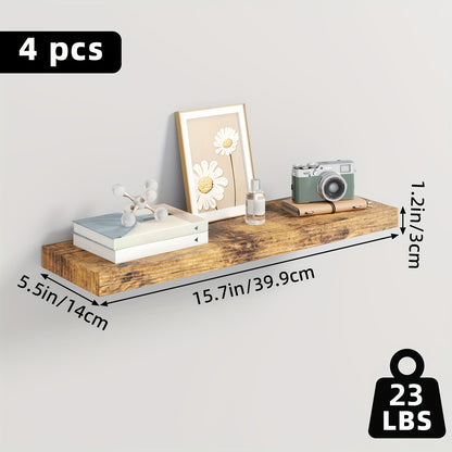 TOMNK 2/4/6pcs Set Floating Shelves, 15.7-inch/19.7-inch/22-inch Wooden Wall-Mounted Shelves, Suitable for Home Decor in Living Rooms and Kitchens, Strong Load-Bearing Capacity, Can Be Installed in Bathrooms, Bedrooms, Living Rooms, or Kitchens
