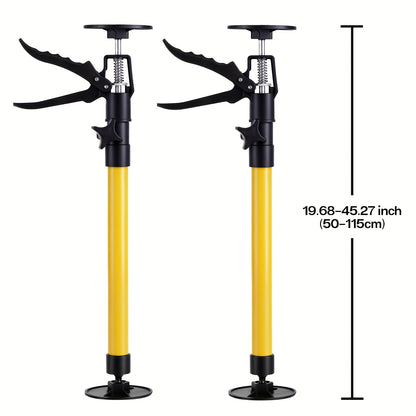 2pcs Telescopic Support Rods, 19.7-45.3 Inch Yellow Steel Third Hand Support System, 88.18 Lbs Load Capacity, Thickened Base for Extra Stability, Easy Height Adjustment for Lifting Drywall, Cabinets, Panels