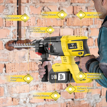 20V Brushless Power Tool Combo Kit | 4-Tool Cordless Set with Impact Wrench, Hammer Drill, Angle Grinder & Electric Drill – 3 Batteries Included for Home Renovation & Construction