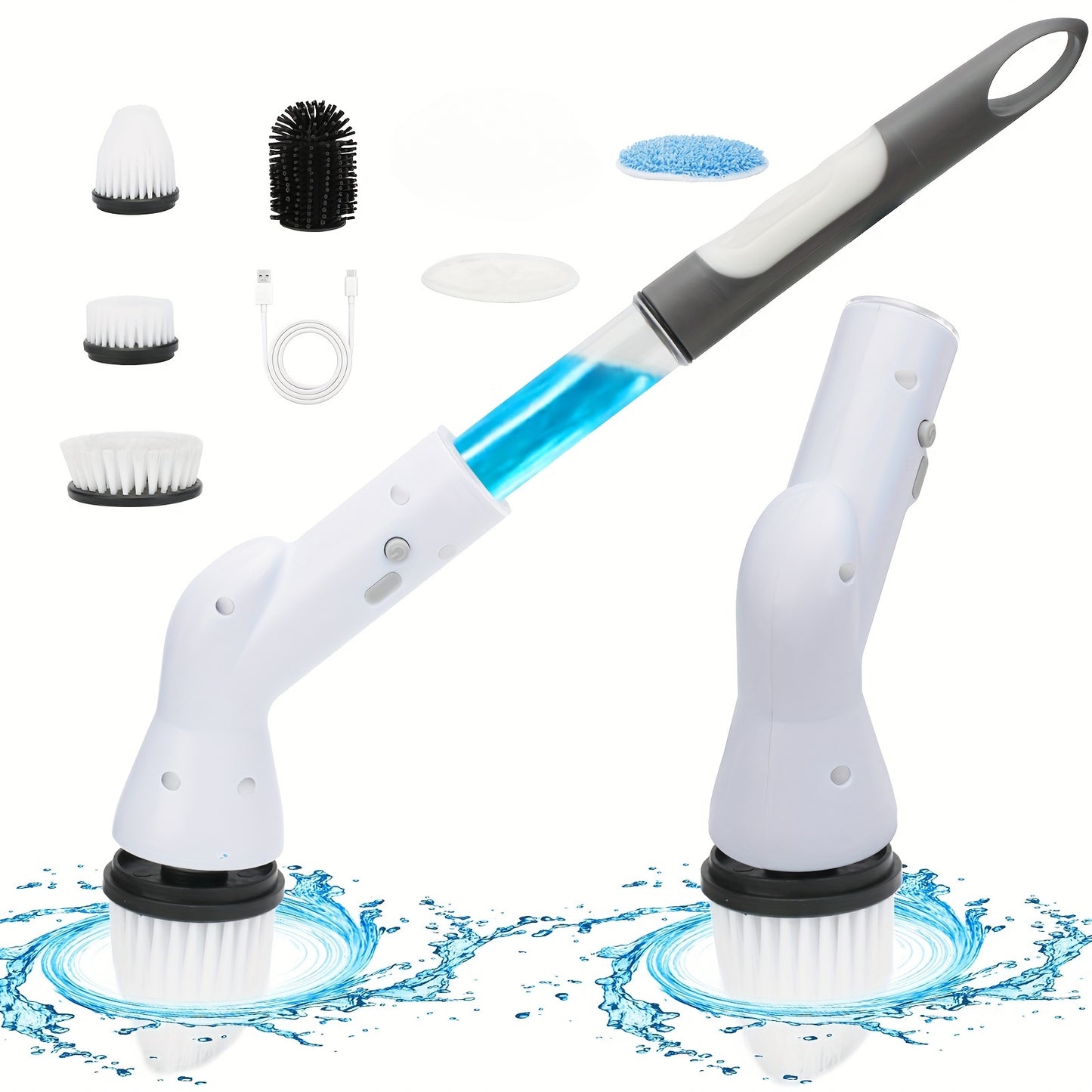1pc/2pcs Electric Spin Scrubber - Cordless Rechargeable & Adjustable with 6 Brushes - All-Purpose Cleaning Powerhouse for Bathroom Kitchen Tile Shower & Car - High-Performance -Time-Saving Solution