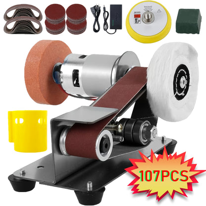 7/37/107pcs Suite 3-in-1 Mini Belt Sanding Machine -15 Degree Knife Sanding Machine, Electric Desktop Sanding Machine, 7 Adjustable Speed Slow Polishing Machines, Sanding Machine, Suitable for DIY Metal And Wood Handicrafts, Tools And Cutting Tools