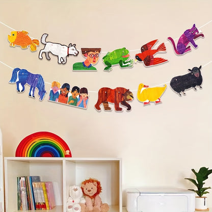1pc Hoojojo'S Brown Bear And Friends Banner, a 3-Meter Long Paper Garland, Perfect for Educational Wall Decoration in Nurseries And Kindergartens, Also Suitable for Book-Themed Celebrations