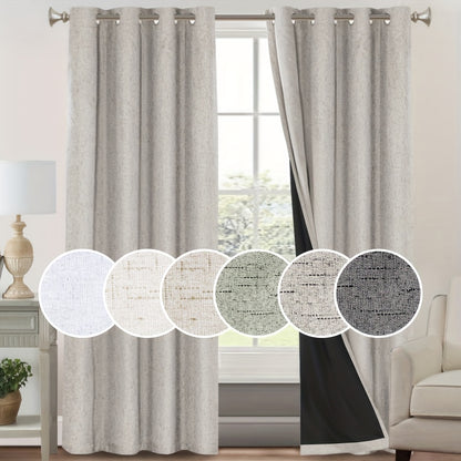 2 Panels 100% Blackout Linen Textured Curtains Thermal Insulated Curtains for Winter Noise Reducing Window Drapes with Grommet for Hall Room Bedroom Living Room PRINCEDECO