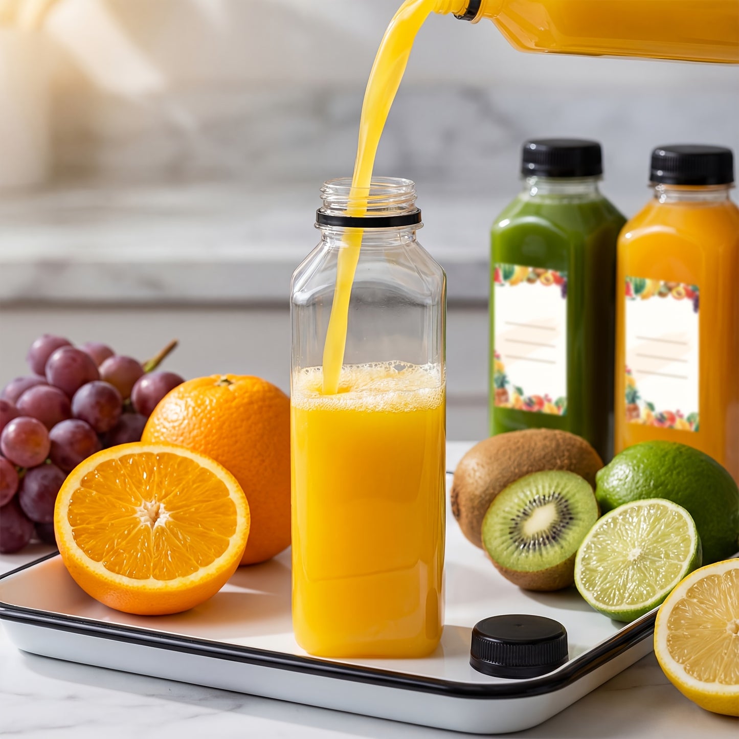 128pcs Plastic Juice Bottles with Caps, Refrigerator Juice Container with Lid, Reusable Container And Clear Beverage Bottle Can Hold Juice, Smoothies, Good Sealing, Bottles for Parties, Gatherings, Birthday Parties Outdoor Using. Funnel & Brush