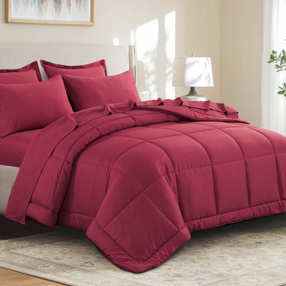 7pcs Comforter Set-Luxury Soft Fluffy Bedding With 1 Comforter, 1 Fitted Sheet, 1 Flat Sheet, And 4 Pillowcases & Pillow Cover-All Season Quilte Set Queen, Hypoallergenic, Breathable, Easy Care, Valentine'S Day Bed In A Bag, Gifts For Her