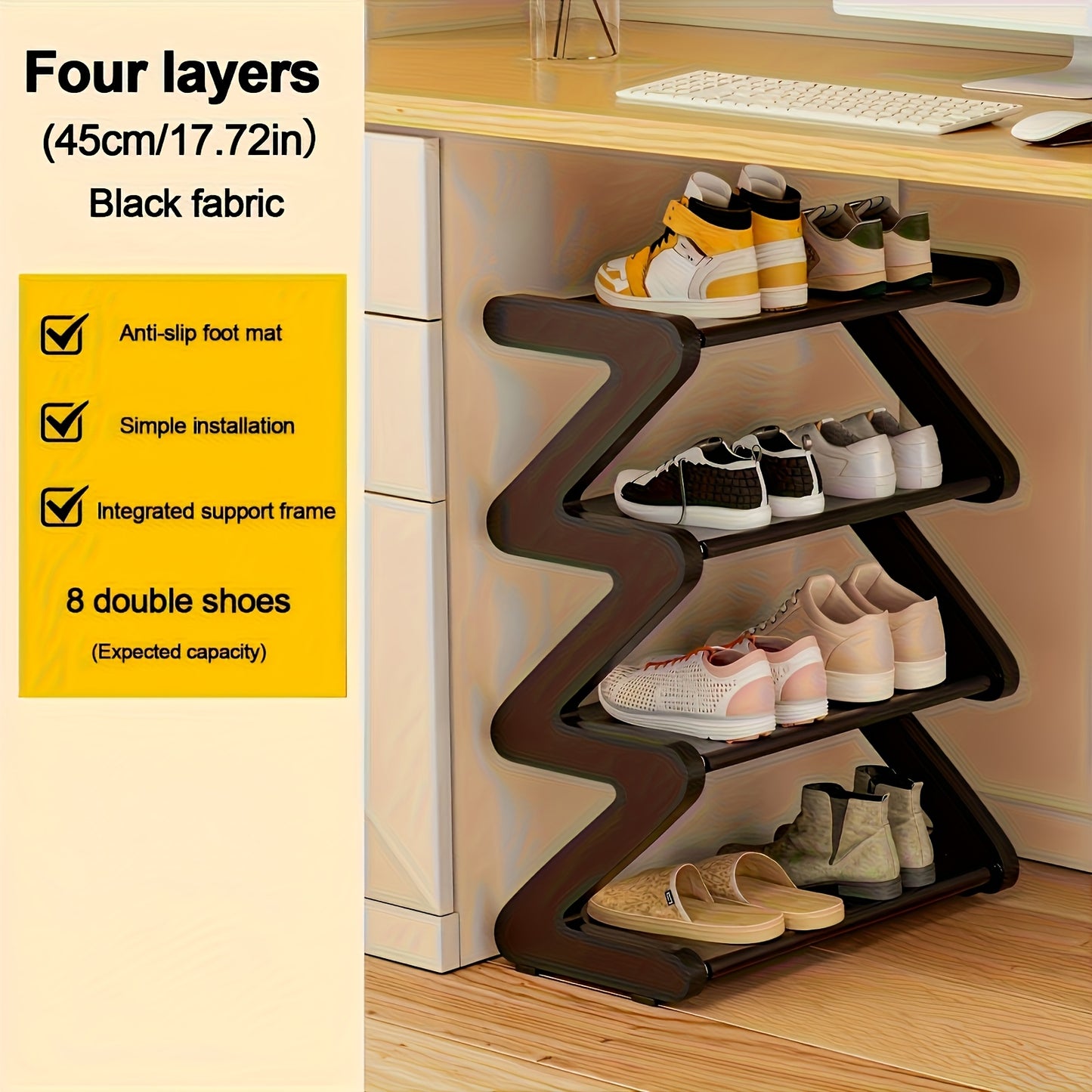 4-Tier Shoe Rack Upgraded Metal Tubes – Multi-Layer Shoe Storage Organizer with Thickened Plastic Parts for Entryway, Doorway, Bedroom, Hallway & Dorm – Graphite Black, Pink, Gray & Blue