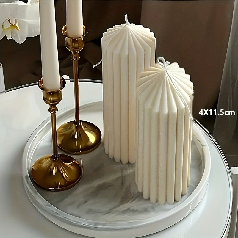 2pcs Ribbed Cylindrical Candles, Sourced From Soy Wax, Suitable for Christmas, Thanksgiving, Valentine's Day, Church Weddings, Home Decoration, Birthday Parties, Etc. Candles Can Burn for 20 Hours (white)