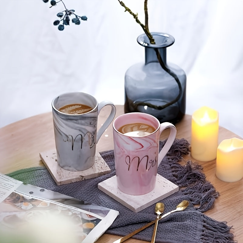 Wedding Gifts Mr And Mrs Mugs - Wedding Gifts For Bride And Groom - Gifts For Bridal Shower Engagement Wedding And Married Couples Anniversary - Ceramic Marble Cups 14 Oz Pink