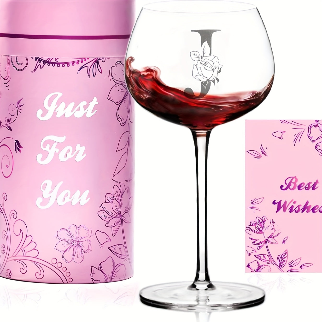 Wine Glass Gifts for Women, A-Z Monogrammed Gift for Women Birthday, Christmas, Unique Wine Gifts with Box And Greeting Card, for Mom, Best Friend, Sister