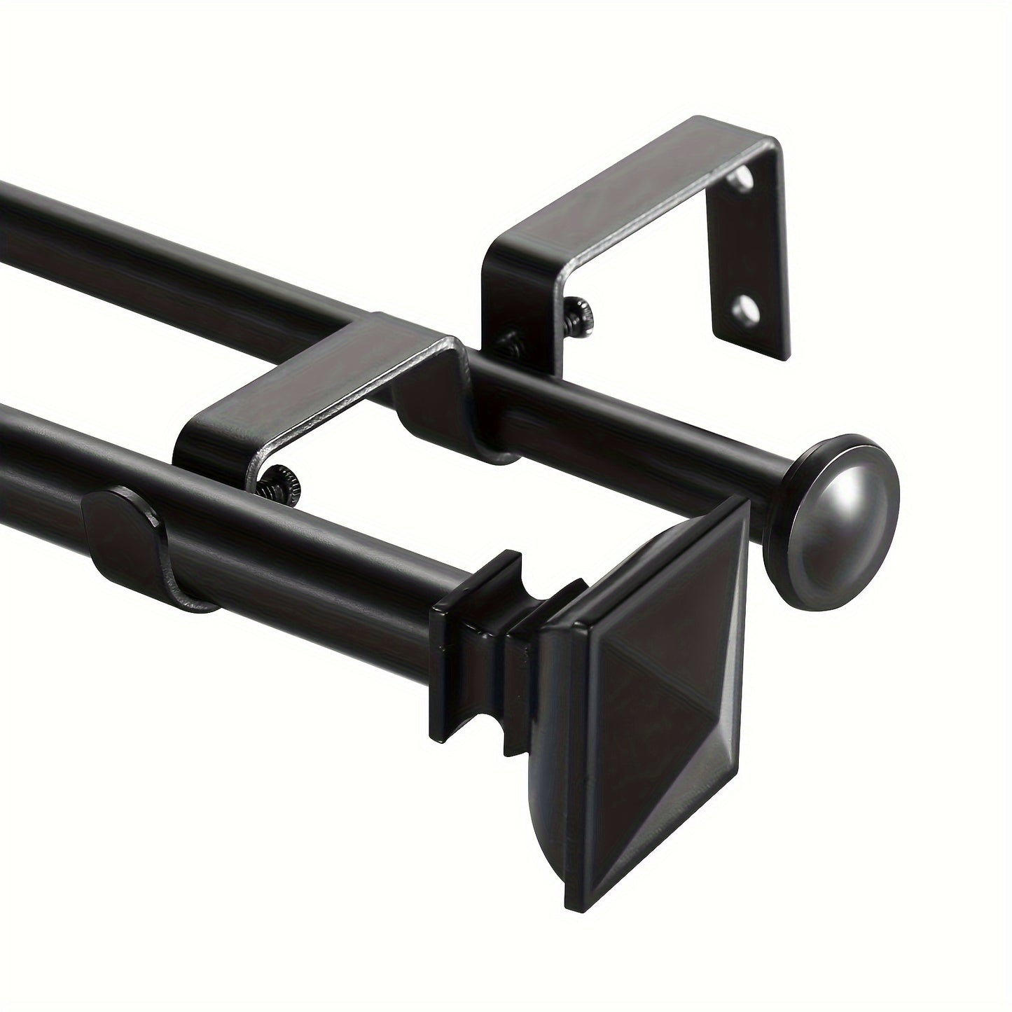 Double Curtain Rods for Window 28-48/ 48-84/ 84-120 Inch, Adjustable Double Drapery Rod with Square Urn Finials, 5/8 Inch Front And 1/2 Inch Back Double Curtain Rod