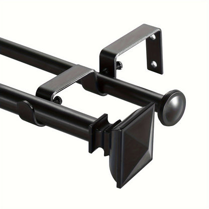 Double Curtain Rods for Window 28-48/ 48-84/ 84-120 Inch, Adjustable Double Drapery Rod with Square Urn Finials, 5/8 Inch Front And 1/2 Inch Back Double Curtain Rod