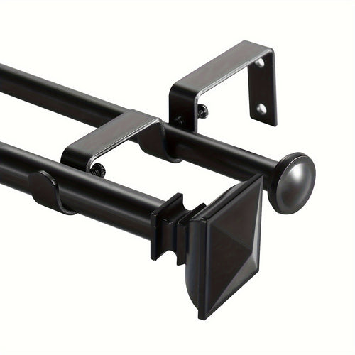 Double Curtain Rods for Window 28-48/ 48-84/ 84-120 Inch, Adjustable Double Drapery Rod with Square Urn Finials, 5/8 Inch Front And 1/2 Inch Back Double Curtain Rod