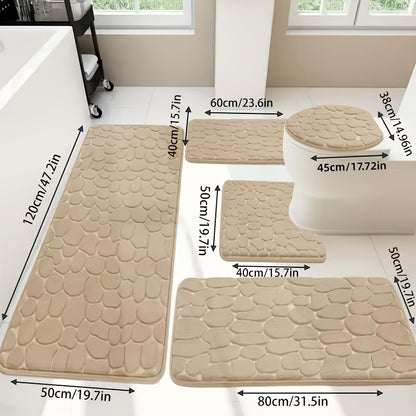 5pcs Luxury Memory Foam Bathroom Rug Set - Plush, Non-Slip, Super Absorbent Mats - Suitable For Sink, Bathtub, Shower, And Toilet - Machine Washable, Quick-Drying, Luxurious, Soft And Absorbent Sponge Bathroom Mat Set (Black, Gray, Pink, Beige)
