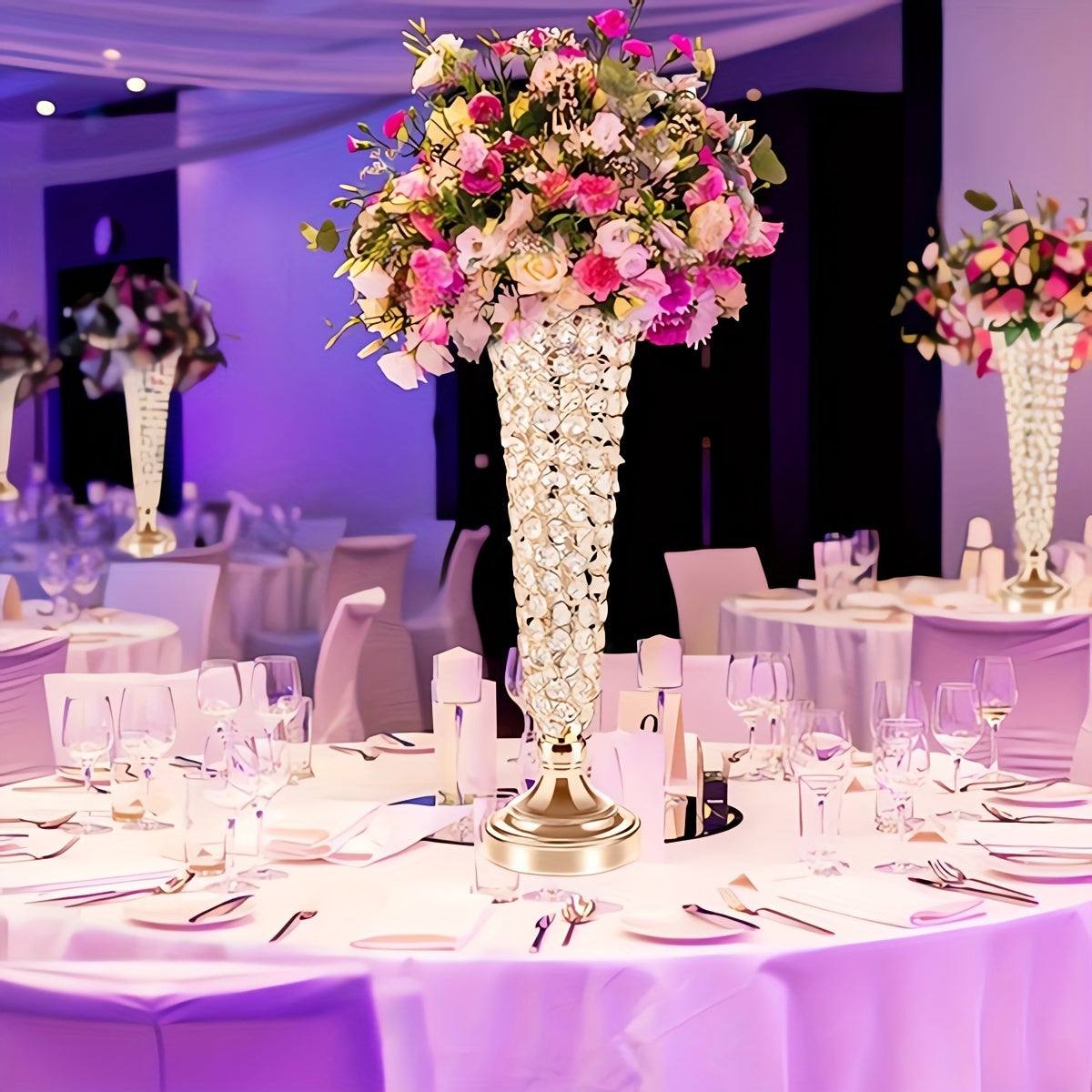 2pcs/ 10pcs Crystal Trumpet Floral Vase - Centerpieces for Wedding Table, Wrought Crystal Vase, Flower Vases for Party Dinner Centerpiece Event, Anniversary Ceremony Birthday Home Decoration