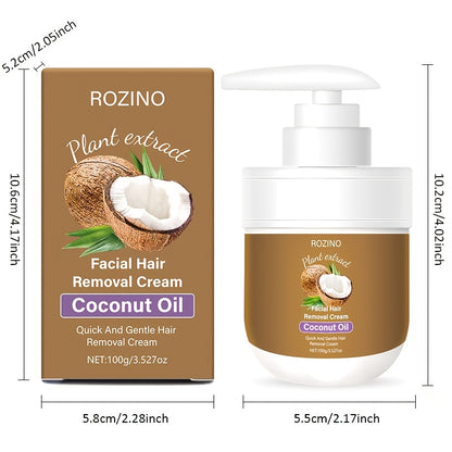 Hair Removal Cream with Coconut Essence & Aloe – Mild Non-Irritating 5-Minute Formula for Underarms, Lips, Arms, Legs, Back & Bikini Area, Gentle Depilatory Cream for Sensitive Skin, 100g