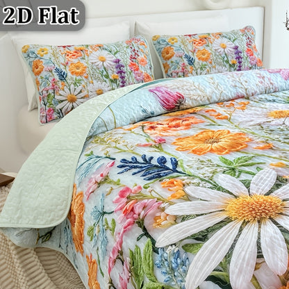 Comforter Set 2 3 Piece Colorful Floral Print Quilt with Pillowcases, Soft Breathable Hypoallergenic Machine Washable Quilted Bed Cover for Twin Full Queen King, Boho Flower Bedding Room Decor