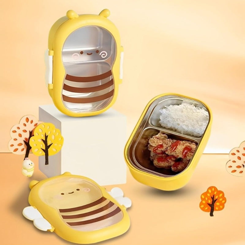 Cute Bee Lunch Box - Food Grade 304 Stainless Steel 2-Compartment Bento Container with Bee-Themed Lid, Lightweight for School, Office, Picnic - Ideal & s Lunchbox Gift (Back to School)