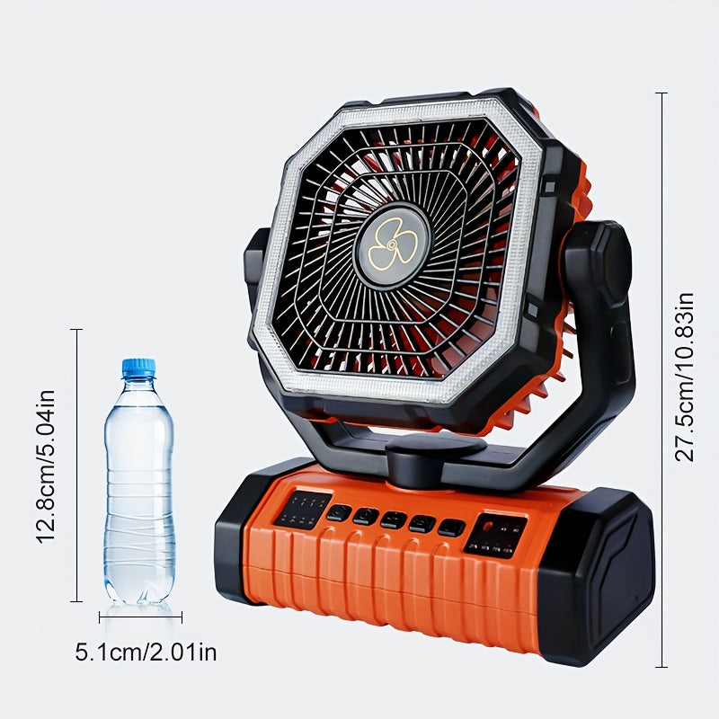 20000Mah Portable LED Camping Fan with Built-In Light, Rechargeable Ventilator, USB Rechargeable Outdoor Cooling Fan for Tents, Hiking, Fishing - Rugged Compact Design, Green And Orange, Hiking Essentials, Sturdy Handle Feature, Camping Additions