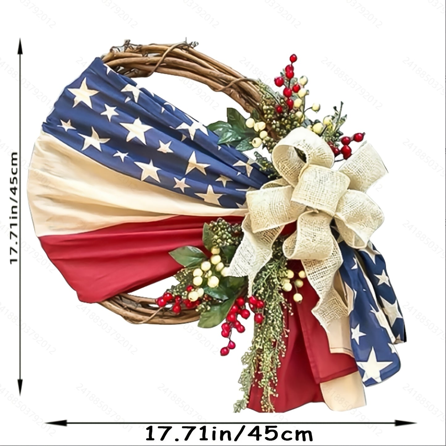 Patriotic 4th Of July Door Wreath - Red, White And Blue American Flag Wreath with Burlap Bow for Independence Day, Memorial Day And Patriotic Home, Office Or Porch Decorations, Celebration Wreaths | Holiday Wreaths | Artificial Wreaths