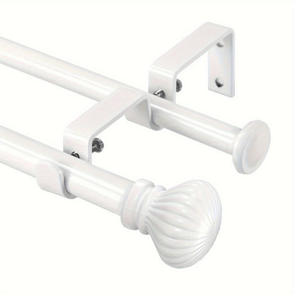 Adjustable Double Curtain Rods Featuring Fluted Ball Finials, Designed for Windows with a Front Diameter of 5/8 Inches And a Back Diameter of 1/2 Inches, Available in Sizes 28"-48", 48"-84", And 84"-120"