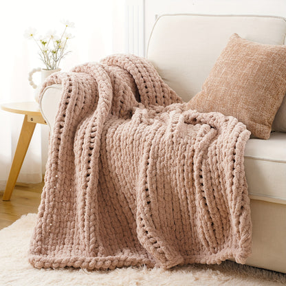 50"x60" Chunky Throw Blanket, Super Warm Soft Chenille Yarn Cable Blankets And Throws Cozy Thick Crochet Blanket for Sofa Bed Couch