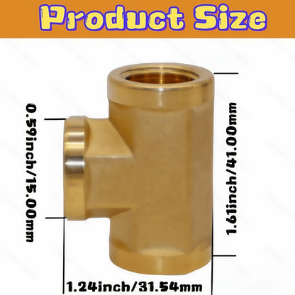 Brass Forged Pipe Tee Fittings NPT Female Threaded - 3-Way T-Shape Connector Couplings, Durable Metal Pipe Intersection Adapter for 1/8" 1/4" 3/8" 1/2" Pipes, Plumbing HVAC Gas Water Applications