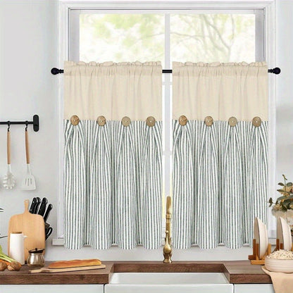 Semi Sheer Curtains Bohemian Linen Cotton Patchwork Grommet Top Window Drapes for Bedroom Living Room Kitchen Bathroom Cafe - Boho Country Cottage Style 4 Seasons 1 or 2 Panels