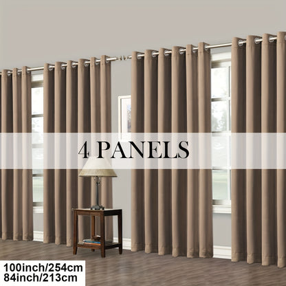 4 Panels Blackout Curtains Grommet Room Darkening Sun Blocked Curtains for Living Room, Bedroom, Set of 4 Panels