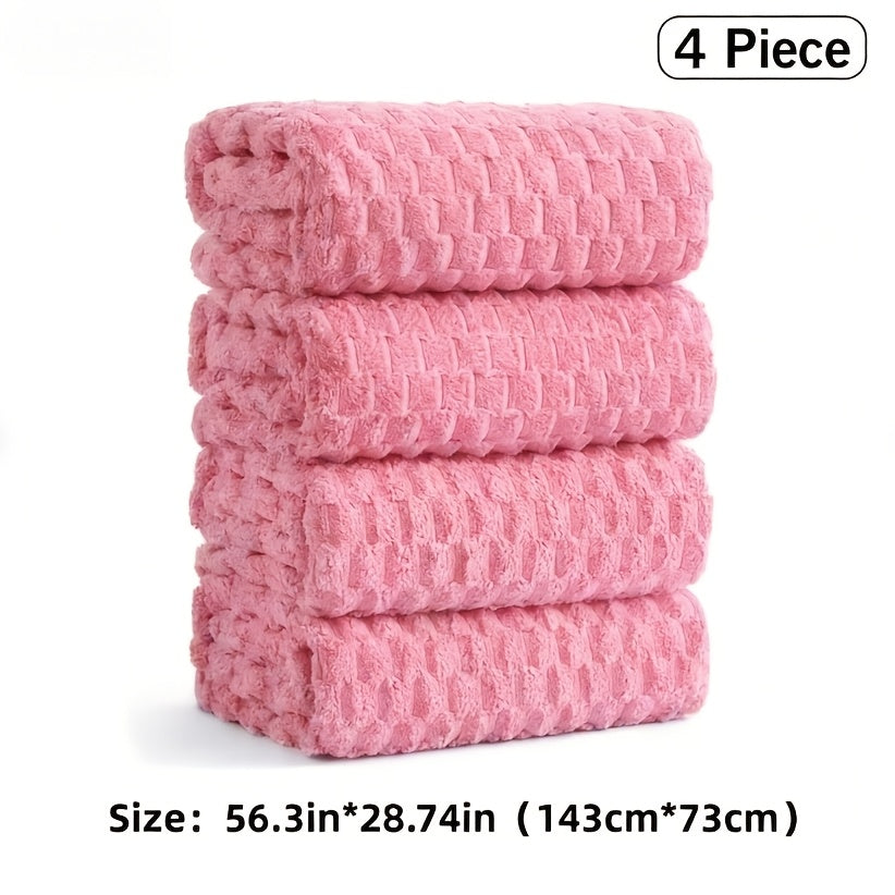 8/4pcs Bath Towel Set - 56.3"x28.74" Microfiber Bath Towels, Ultra-Soft Quick-Dry, Skin-Friendly, Random Color 4pcs Set, Multi-Color Combo (Pink, Light Blue, Dark Gray) - Luxury Spa-Quality Bath Towels for Home, Family, Or Gifting - Modern Coastal