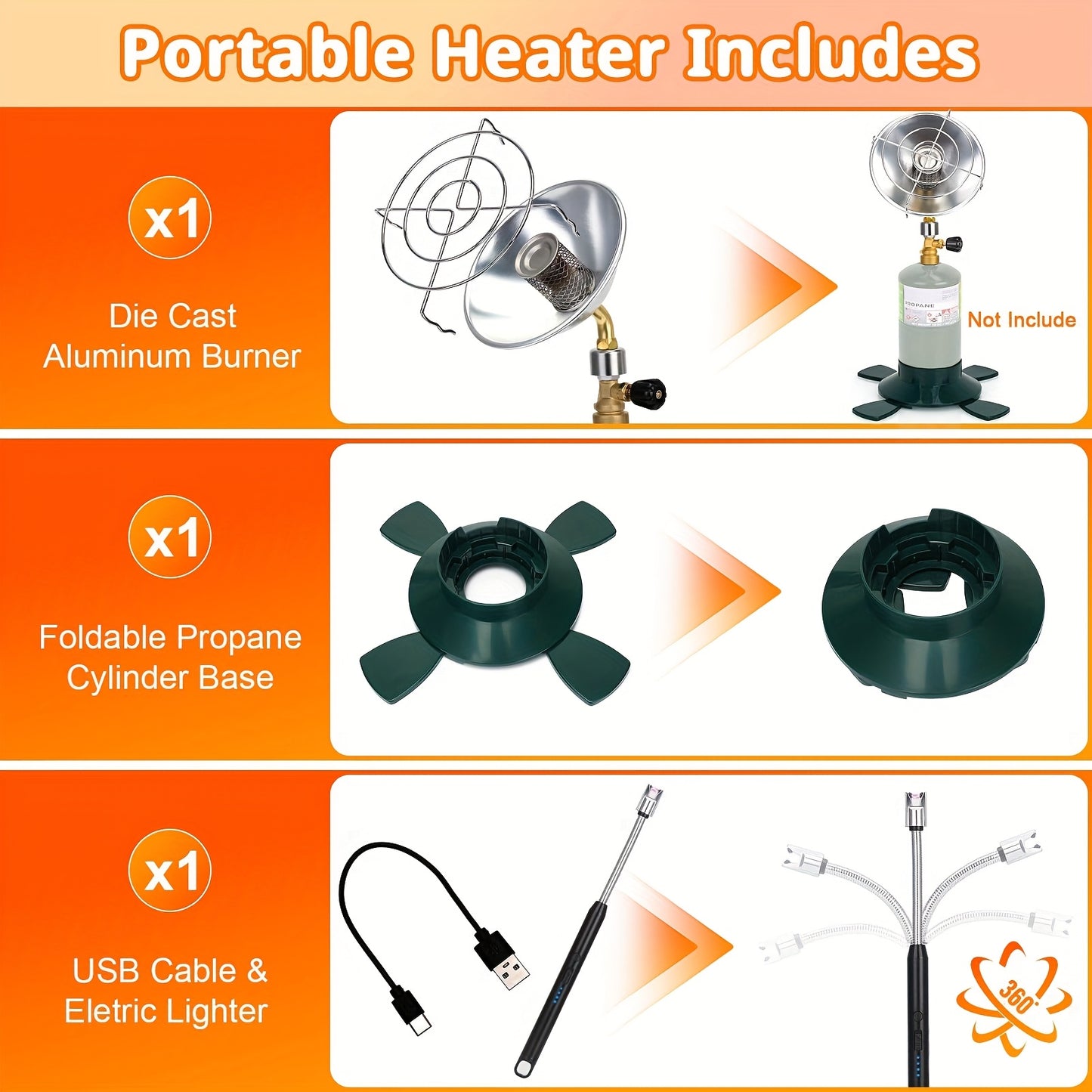 Portable Propane Heater 6200BTU Camping Outdoor - 1lb Propane Tank Holder with Control Valve, Compact Space Heater for Tent, Garage, Patio, Fishing & Indoor Use, Gas Tank Not Included
