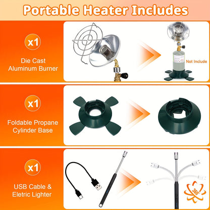 Portable Propane Heater 6200BTU Camping Outdoor - 1lb Propane Tank Holder with Control Valve, Compact Space Heater for Tent, Garage, Patio, Fishing & Indoor Use, Gas Tank Not Included