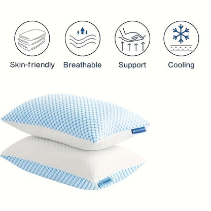 2-Pack Hotel Quality Non-Collapsing Down Alternative Cooling Pillows | King Size, Polyester and Viscose Cover, Memory Foam Filling, Machine Washable